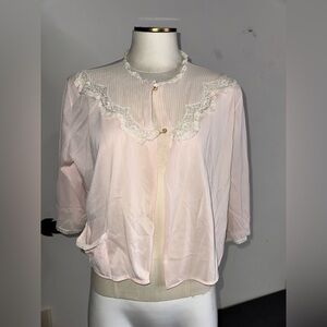 Vintage 1940s Bed Jacket - Pastel Pink Rayon & White Lace